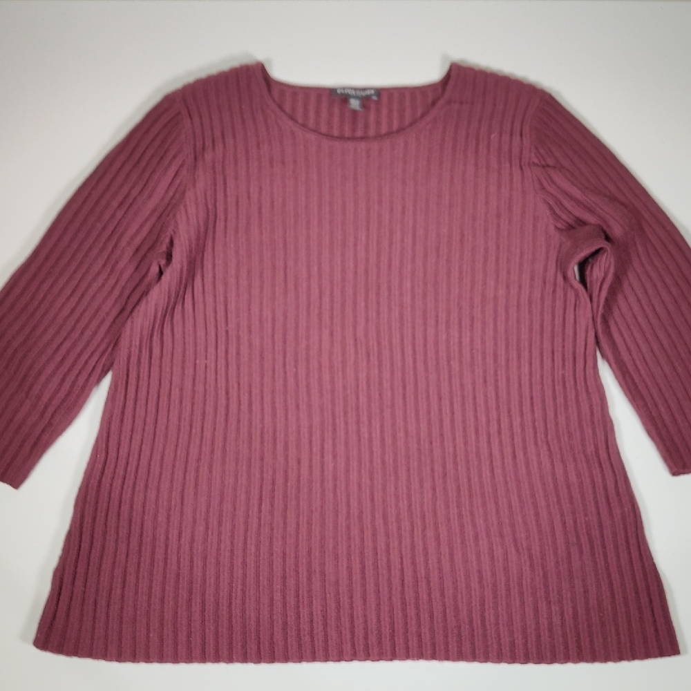 Eileen Fisher Merino Wool red ribbed sweater top‎ M petite